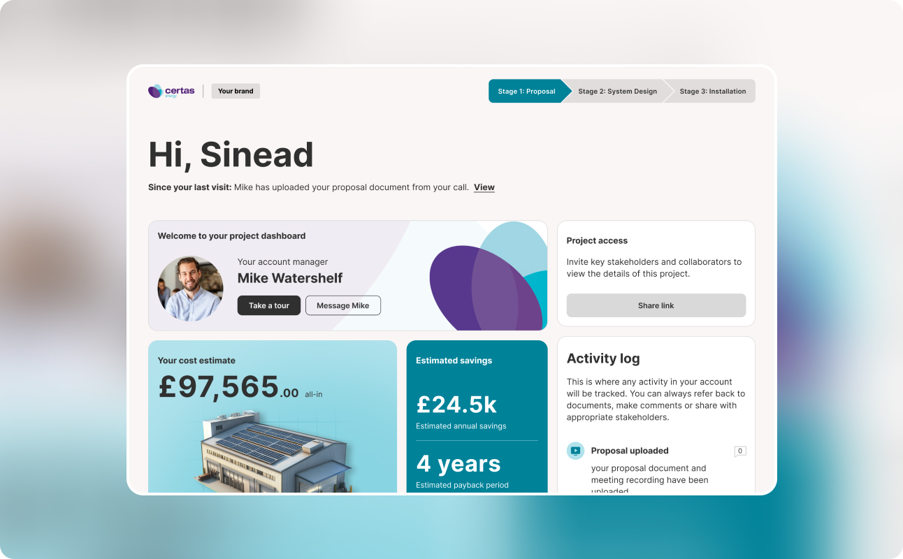 Certas commercial project dashboard