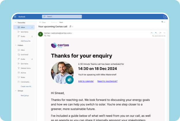 Certas enquiry confirmation email
