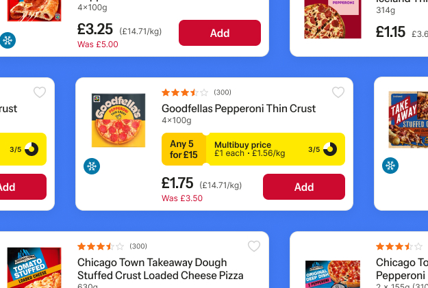 Product listing screen with multibuy pricing