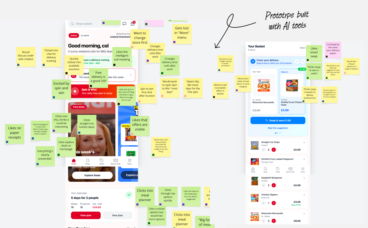 User testing feedback on an AI-built prototype
